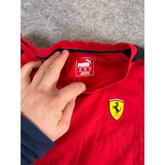 Puma Official Scuderia Ferrari F1 Team T Shirt Mens XL Red Black Panel Sleeve - Picture 5 of 8